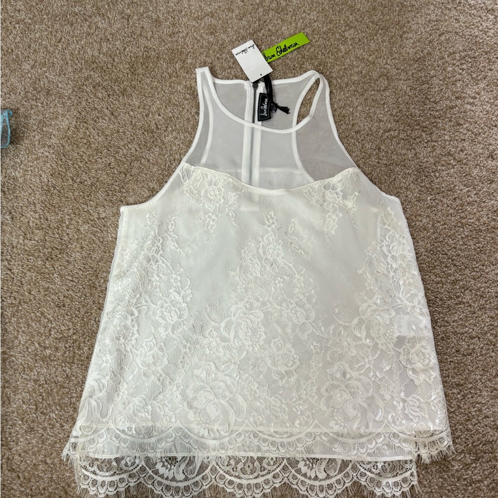 Sam Edelman white lace zip up tank top size S-NWT